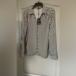 Adrianna Papell Men's Black and White Striped Shirt
